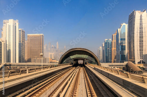 View of the Dubai Metro Red Line. 