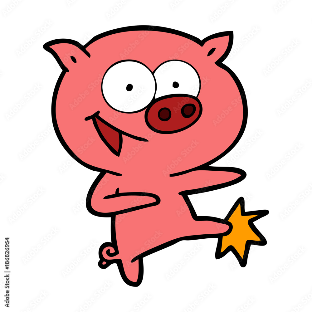 cheerful dancing pig cartoon