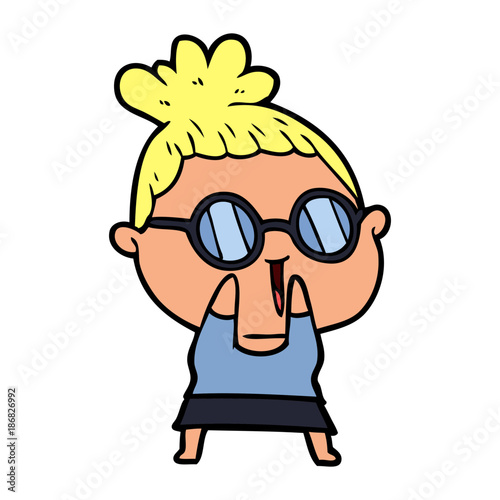 cartoon shy woman wearing spectacles
