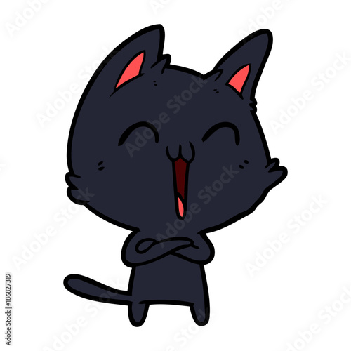 happy cartoon cat meowing