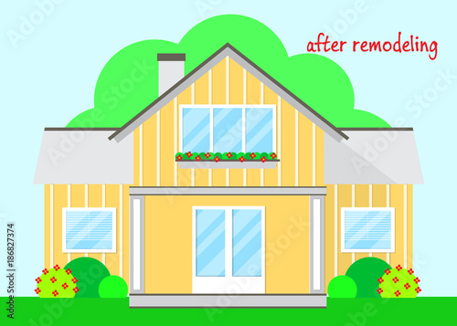 Professional House Remodeling.   Part of the third  - house after remodeling. Flat design. Vector illustration EPS10. 