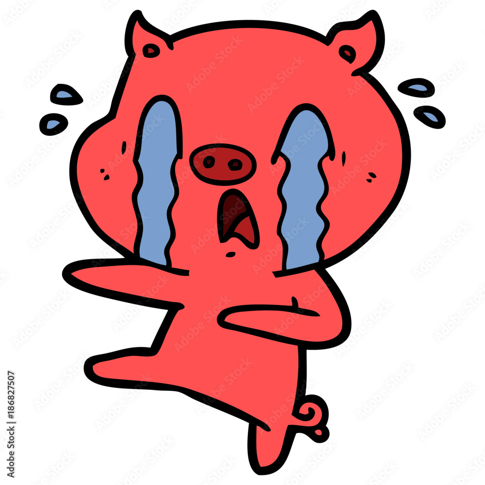 Fototapeta premium crying pig cartoon