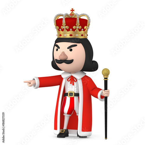King wearing crown stand on the white background   3D Illustration