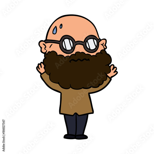 cartoon worried man with beard and spectacles