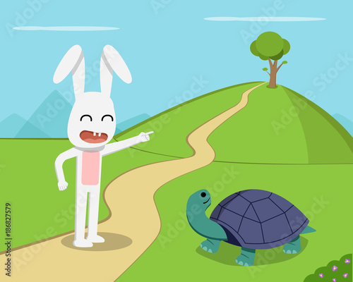 Rabbit invite tortoise  to competition, vector