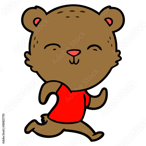 happy cartoon bear jogging