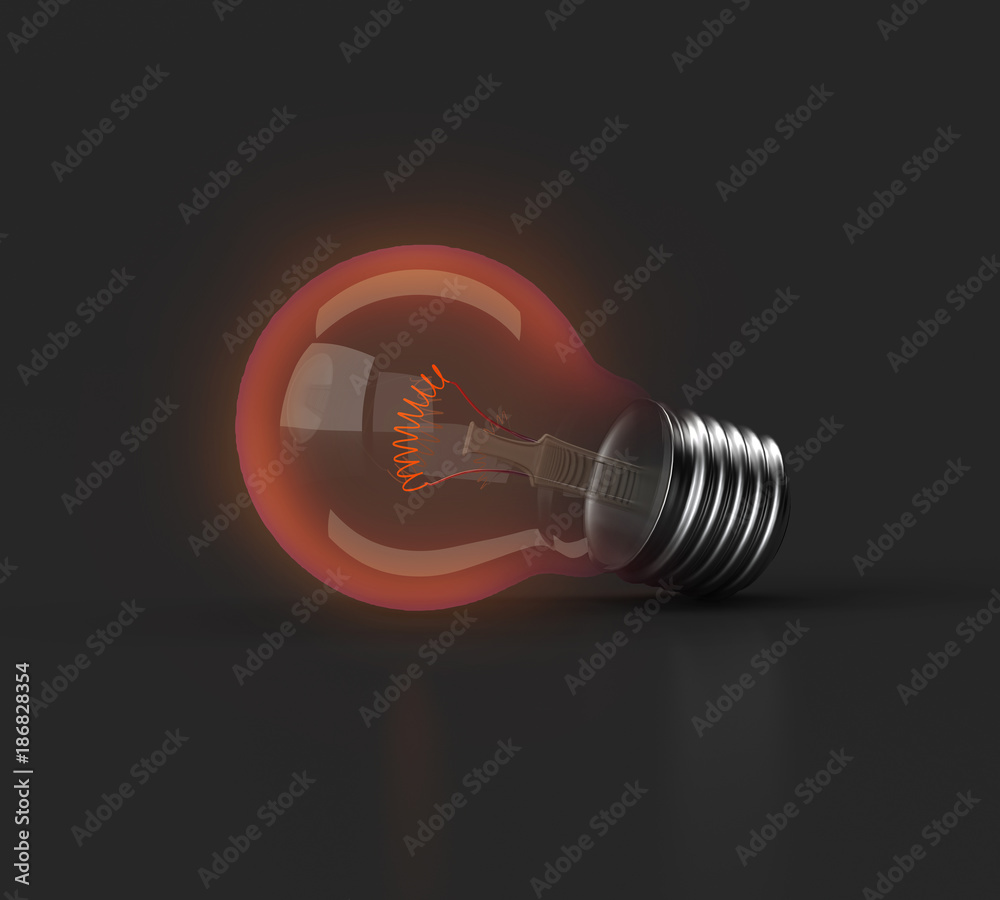 Glow lighting bulb on black background - 3d illustration.