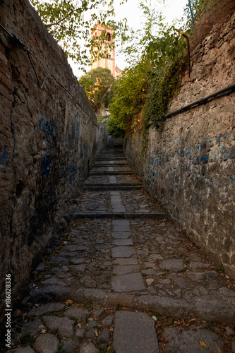Fototapeta Naklejka Na Ścianę i Meble -  A narrow street of italy with steps of stone. Monselice, Italy.