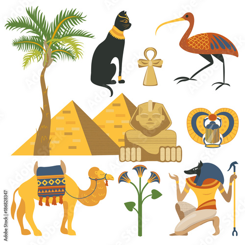 Egypt set, ancient Egyptian religion and cultural elements vector Illustrations