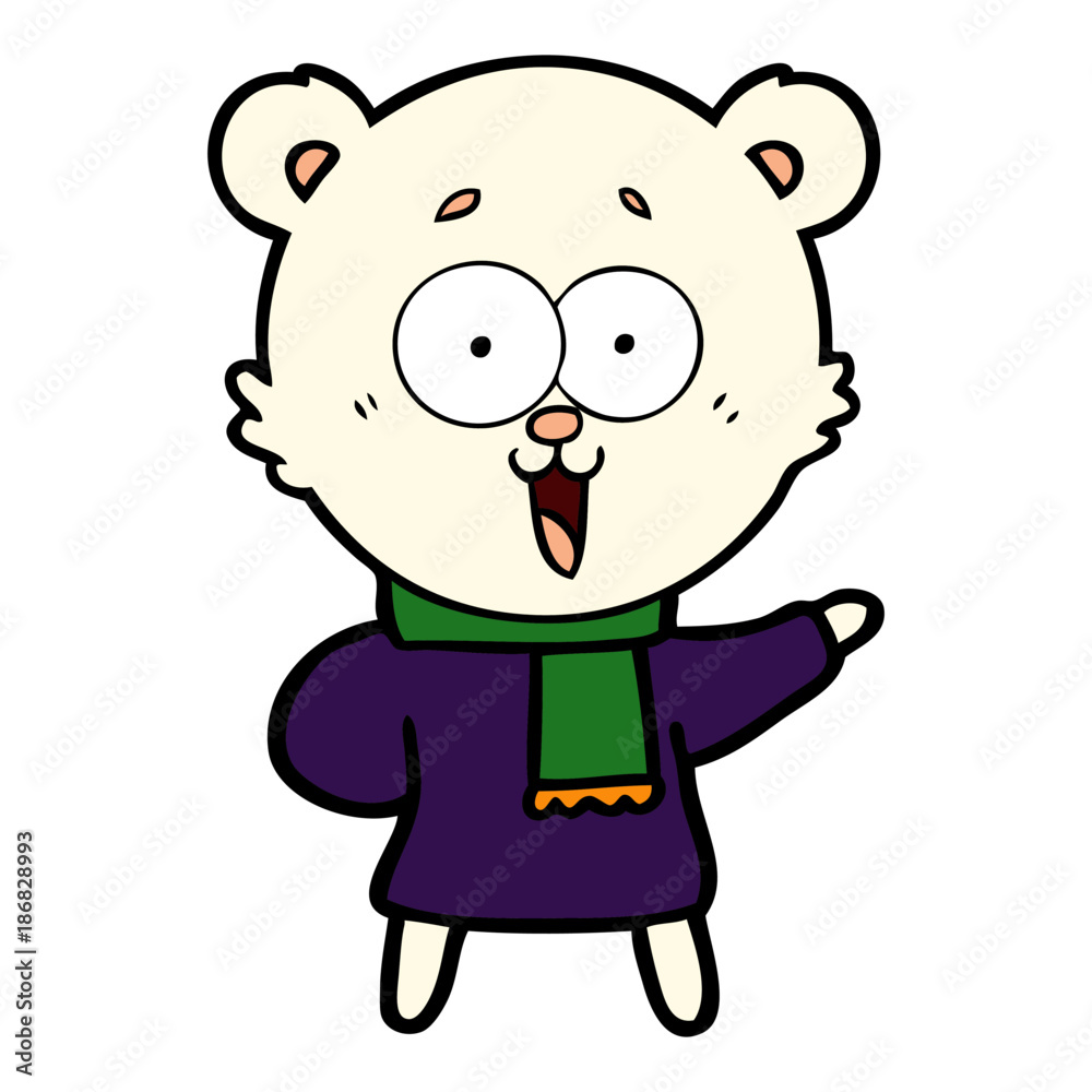 laughing teddy  bear cartoon in winter clothes