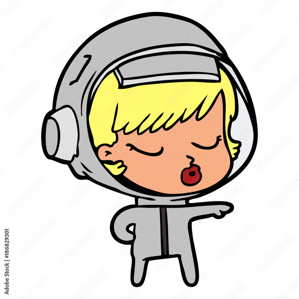 cartoon pretty astronaut girl pointing the way cartoon pretty astronaut girl pointing the way