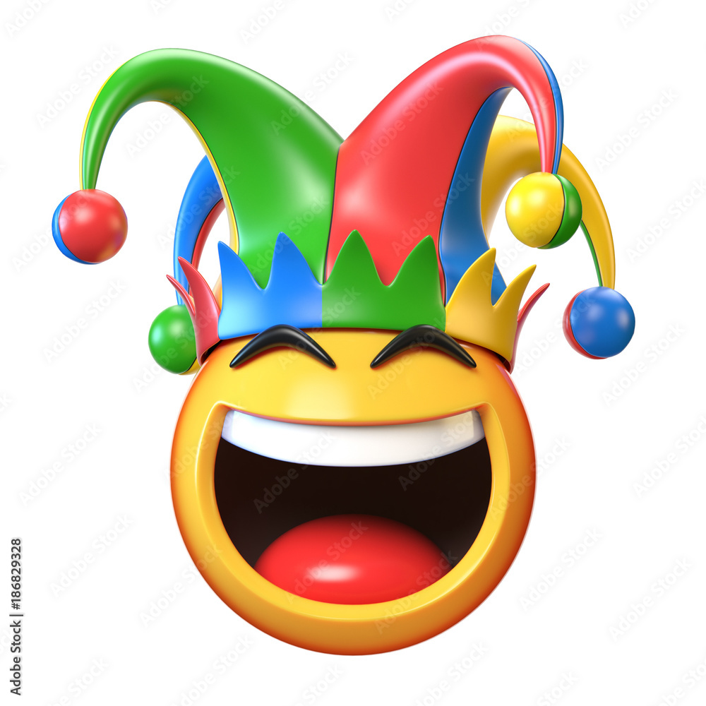 Jester emoji isolated on white background, joker emoticon 3d rendering ...