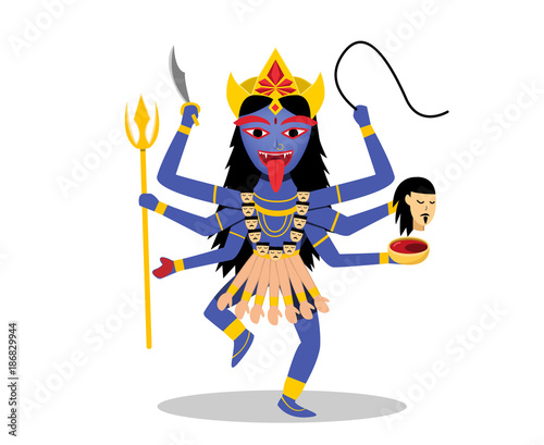 Kali, Hindu goddess isolated on white, vector