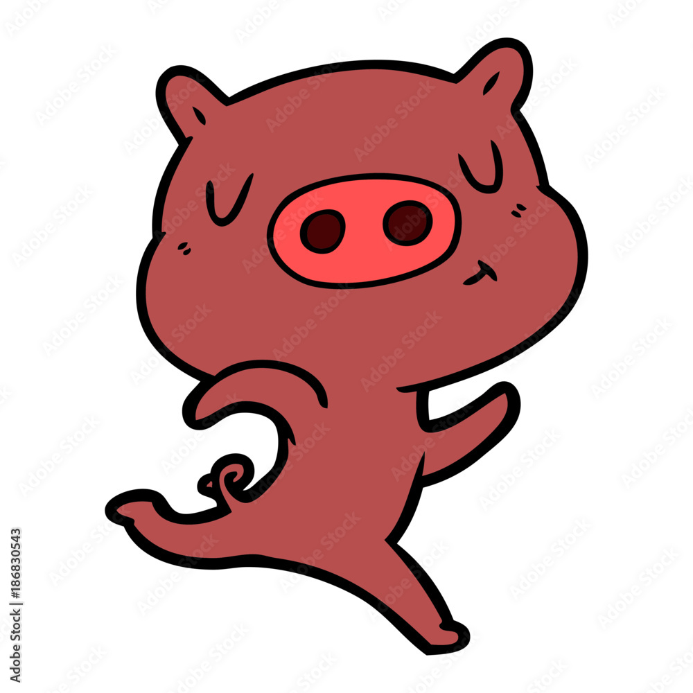 Fototapeta premium cartoon content pig running