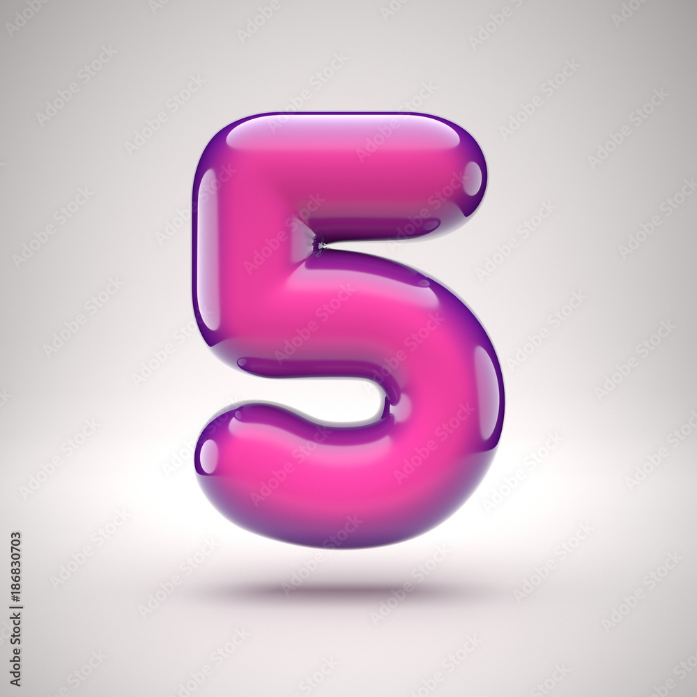 Naklejka premium Round pink glossy font 3d rendering number 5