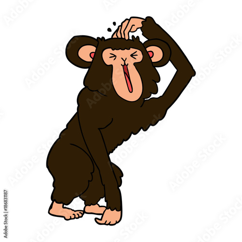 cartoon chimp scratching head