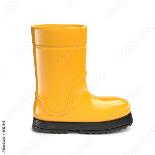 Yellow rubber rain boot isolated on white background 3d rendering