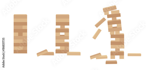 Set of tower game jenga. Wooden block game photo