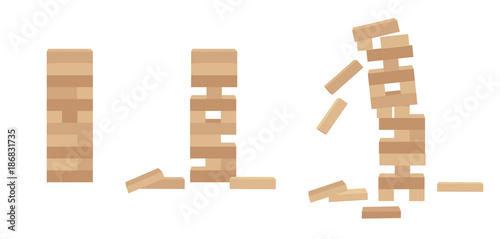 Set of tower game jenga. Wooden block game