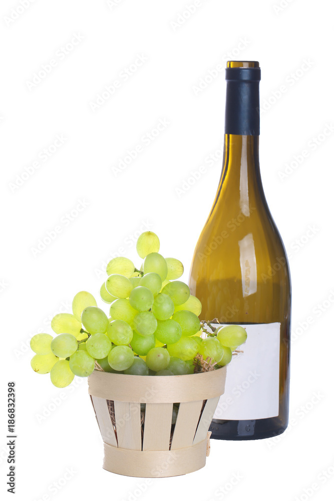 bouteille de vin blanc,raisin vert