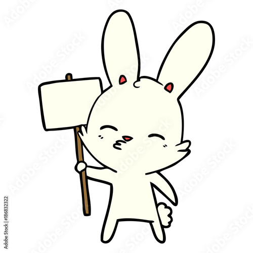curious bunny cartoon with placard