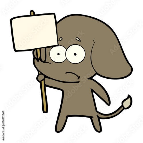 cartoon unsure elephant with protest sign