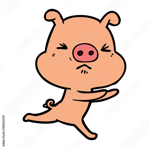 cartoon annoyed pig running