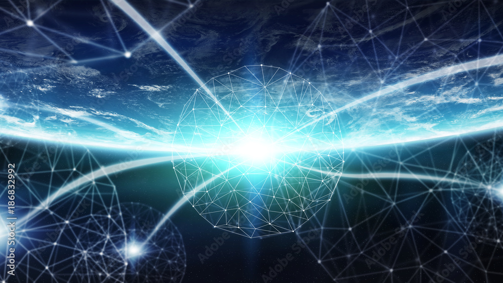 Connections system and datas exchanges on planet Earth 3D rendering Connections system and datas exchanges on planet Earth 3D rendering