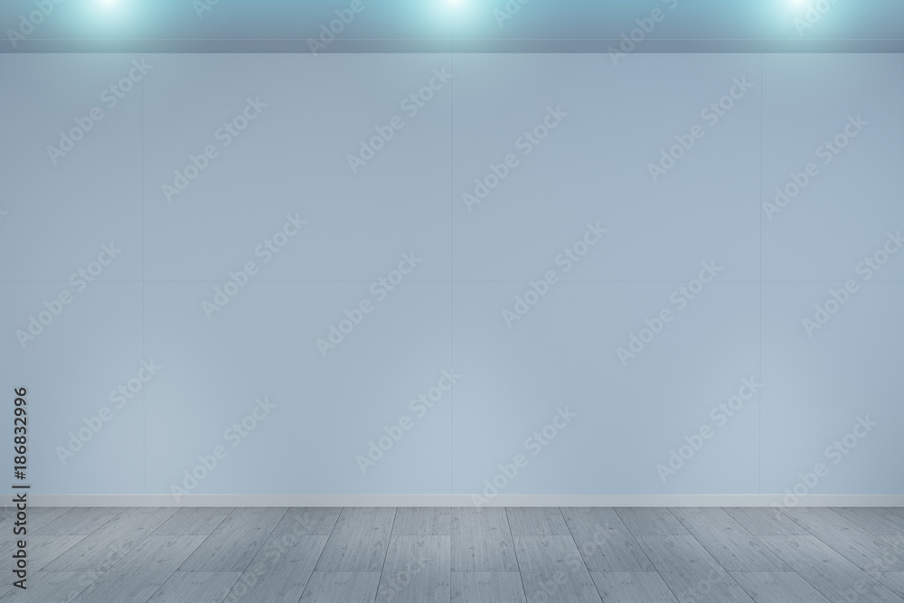 Empty wall in museum with lights 3D rendering