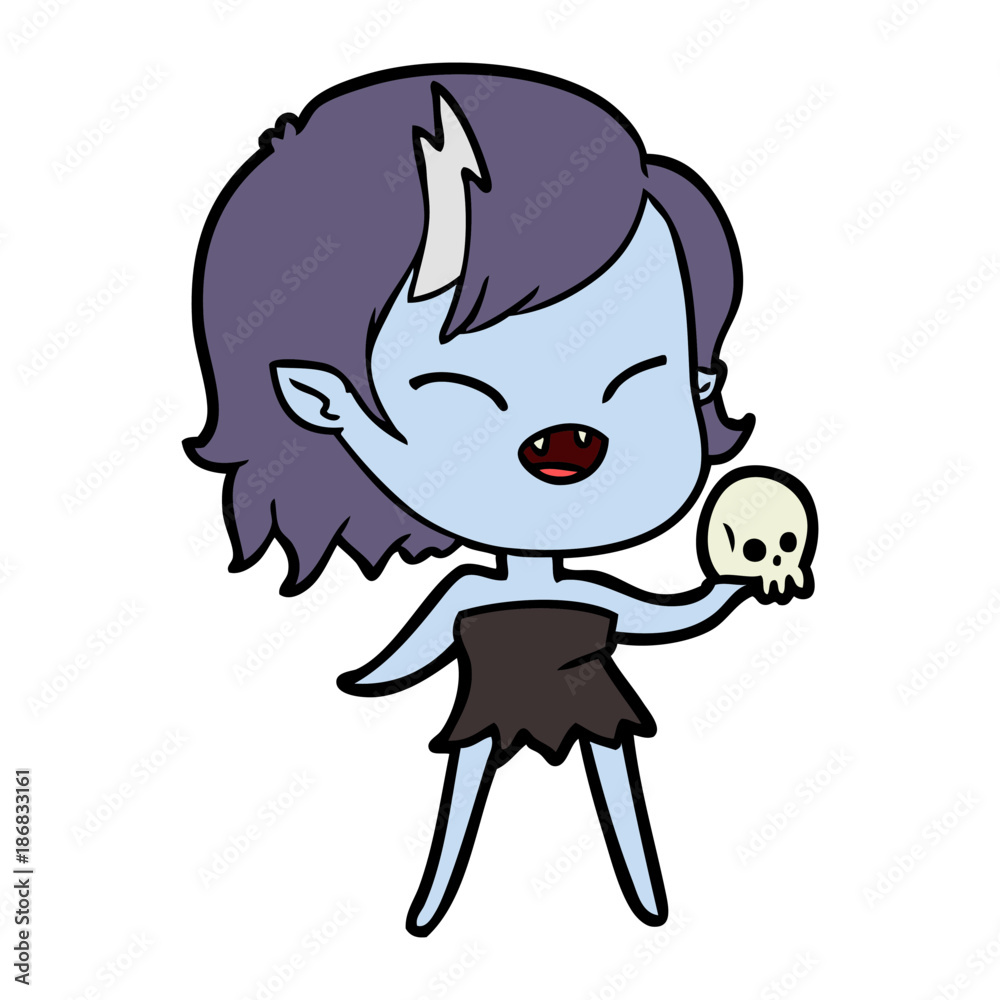 cartoon laughing vampire girl with skull cartoon laughing vampire girl with skull