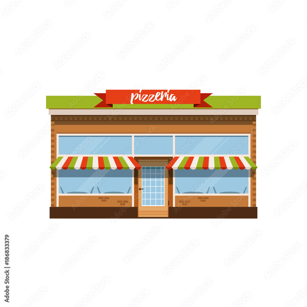 Pizzeria cafe, small store shop facade vector Illustration Pizzeria cafe, small store shop facade vector Illustration
