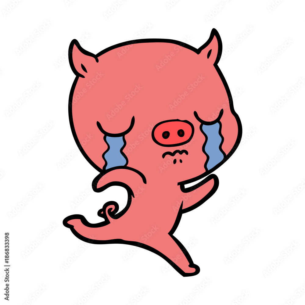 cartoon running pig crying