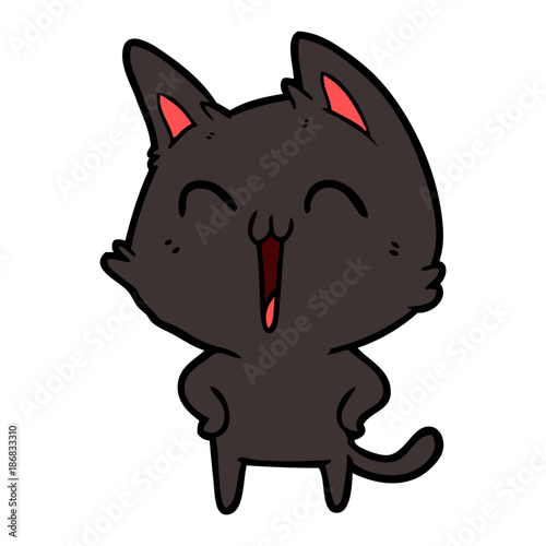 happy cartoon cat meowing