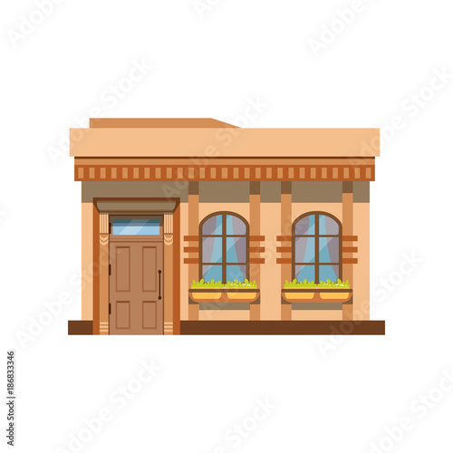 Cafe shop or restaurant facade, front view of store vector Illustration