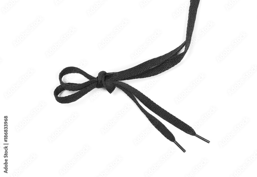 Black shoelaces isolated on white background, top view