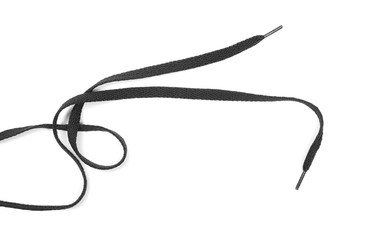 Black shoelaces isolated on white background, top view