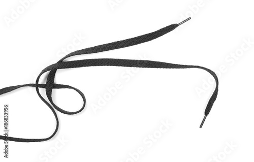 Black shoelaces isolated on white background, top view