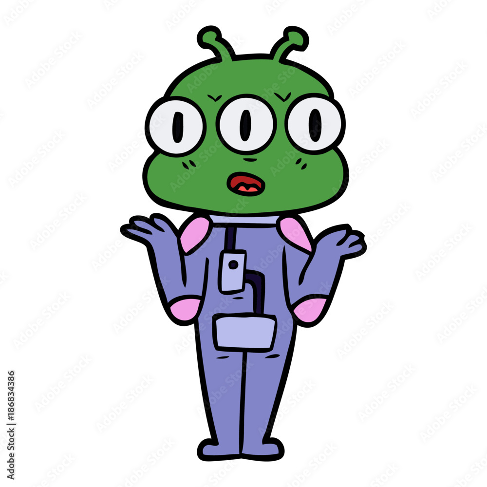 Obraz premium cartoon three eyed alien shrugging