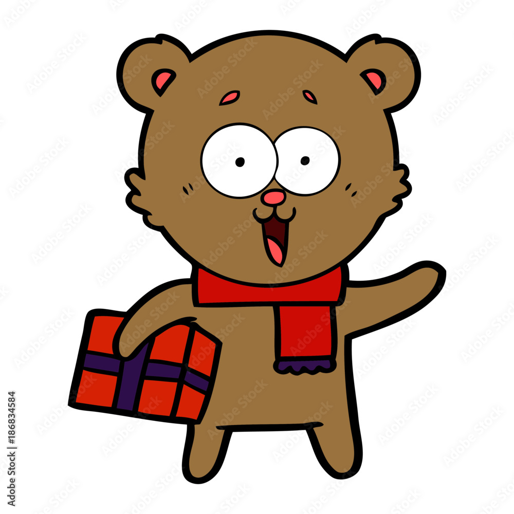 laughing teddy bear with christmas present laughing teddy bear with christmas present