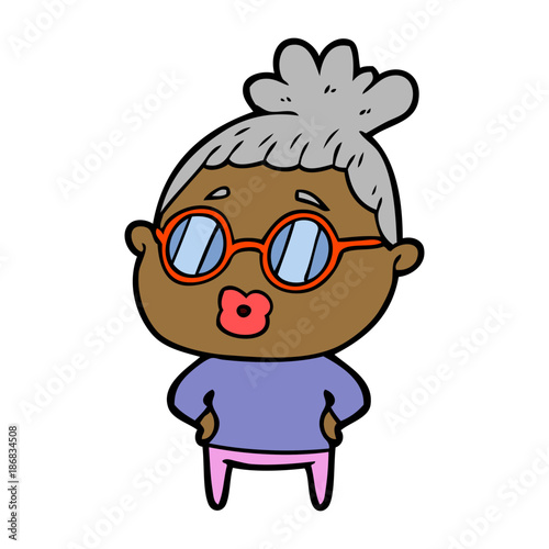 cartoon librarian woman wearing spectacles