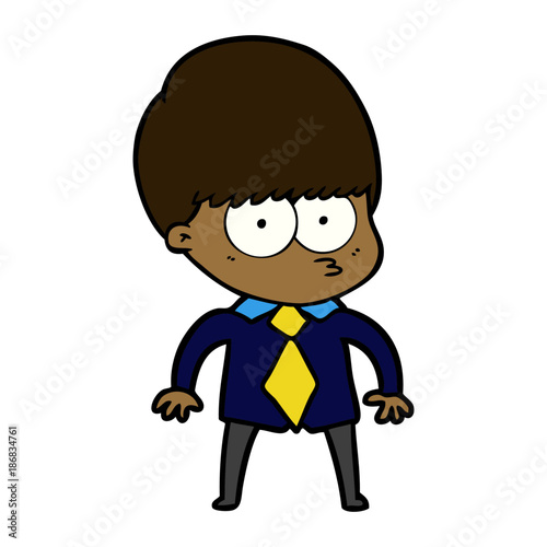 nervous cartoon boy wearing shirt and tie