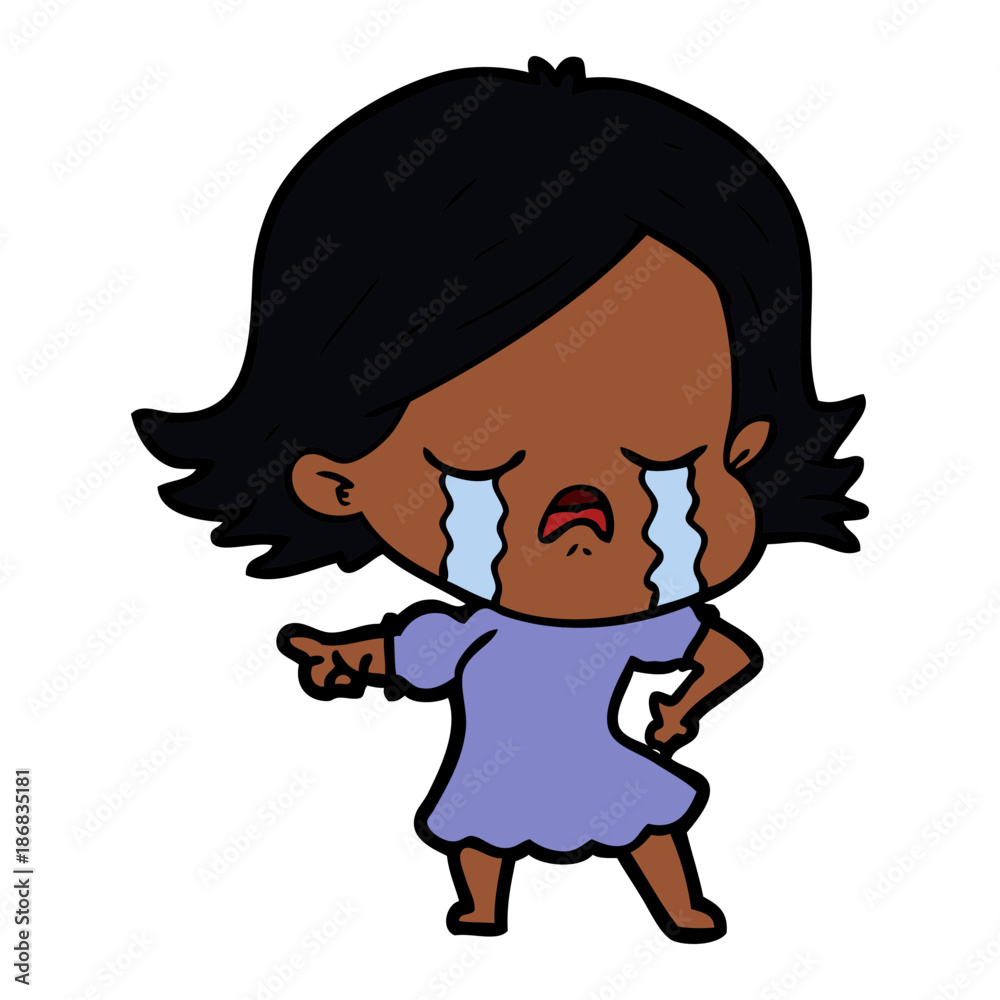 cartoon girl crying and pointing