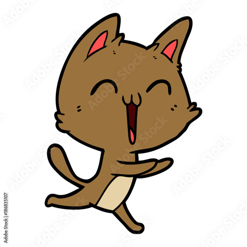 happy cartoon cat meowing