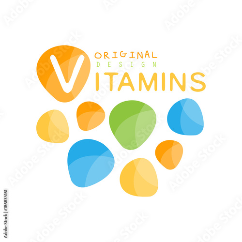 Vitamins logo template original design, pharmacy label vector Illustration