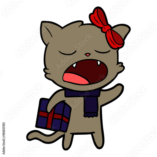 cartoon cat with christmas present