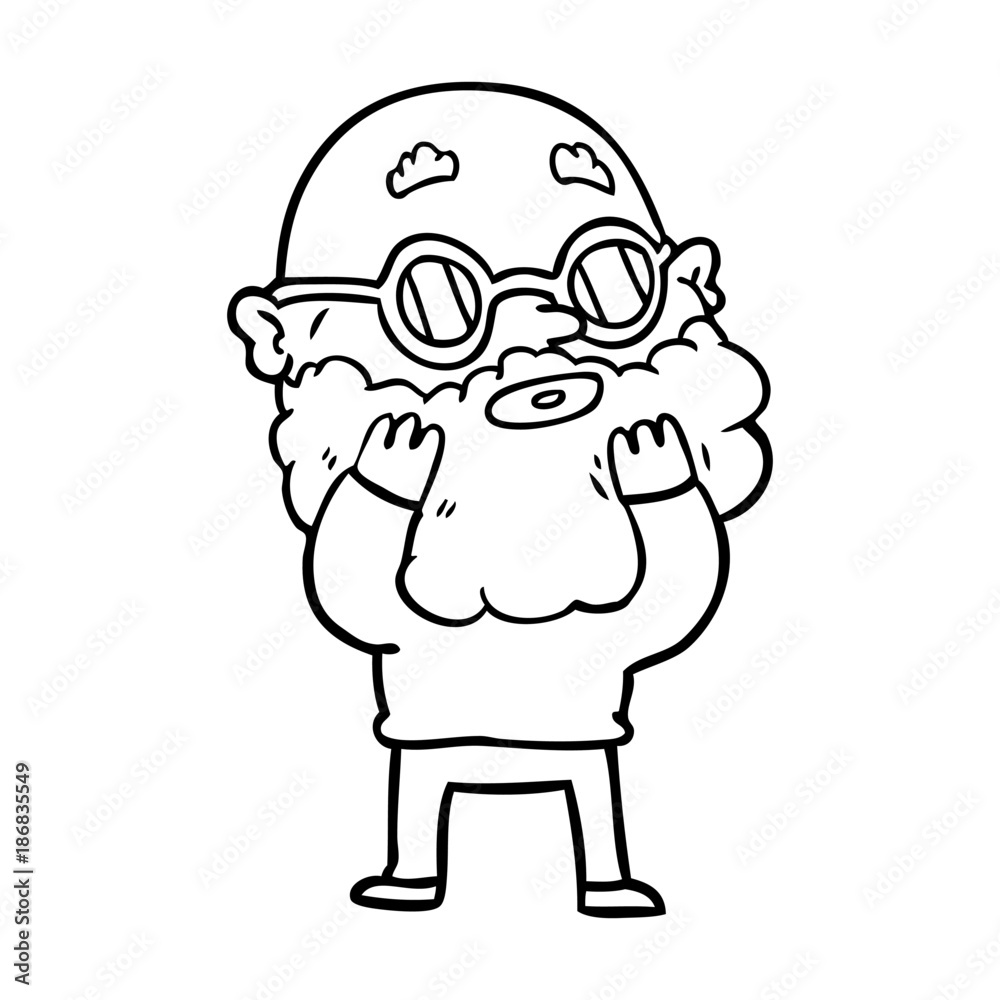cartoon curious man with beard and sunglasses