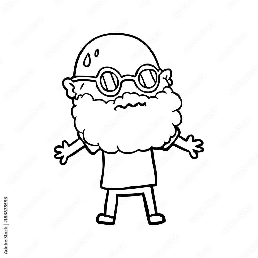 cartoon worried man with beard and sunglasses