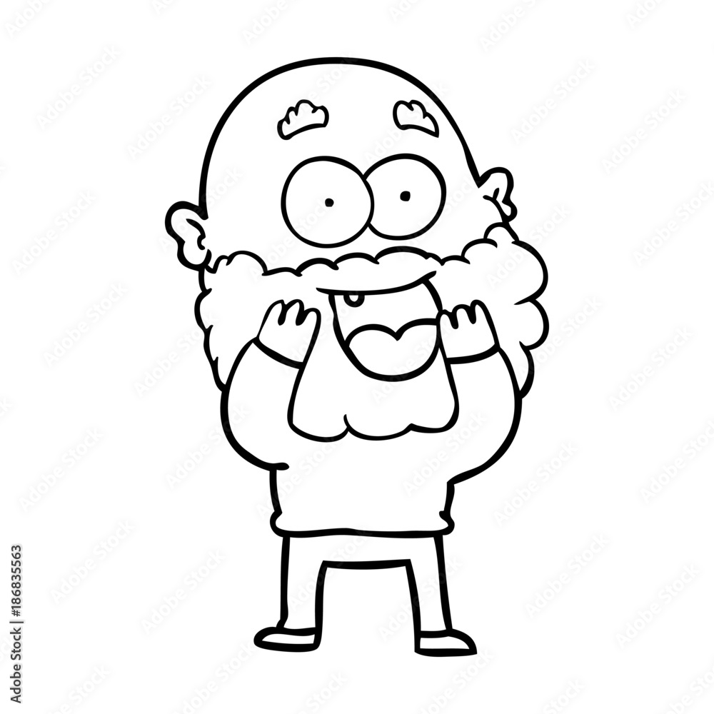 cartoon crazy happy man with beard gasping cartoon crazy happy man with beard gasping