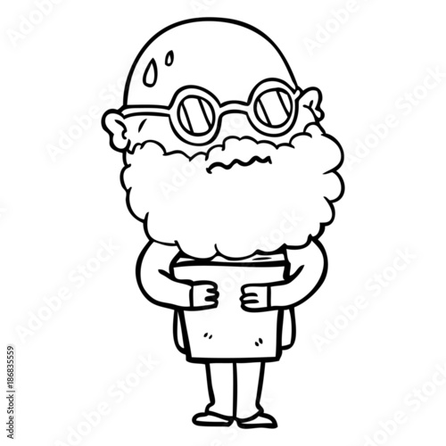 cartoon worried man with beard and spectacles