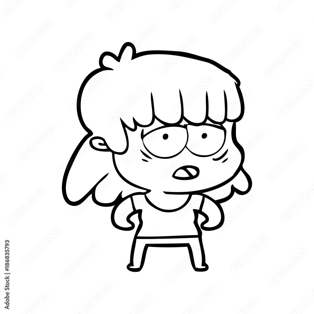 cartoon tired woman